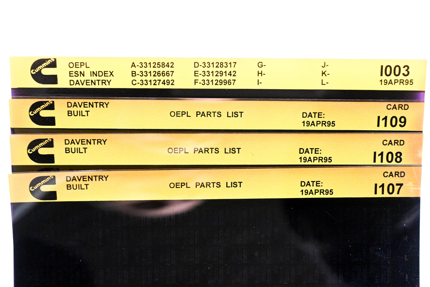 Cummins I003, I107, I109 1995 Daventry OEPL Parts List & ESN Index Lot of 4 Microfiche NOS