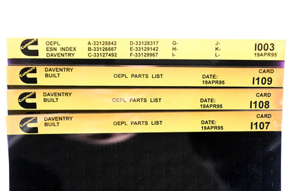 Cummins I003, I107, I109 1995 Daventry OEPL Parts List & ESN Index Lot of 4 Microfiche NOS