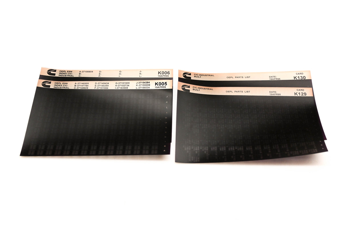 Cummins K005, K129, K130 1995 CIC Industrial OEPL Parts List & ESN Index Lot of 4 Microfiche NOS