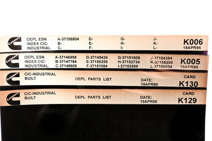 Cummins K005, K129, K130 1995 CIC Industrial OEPL Parts List & ESN Index Lot of 4 Microfiche NOS
