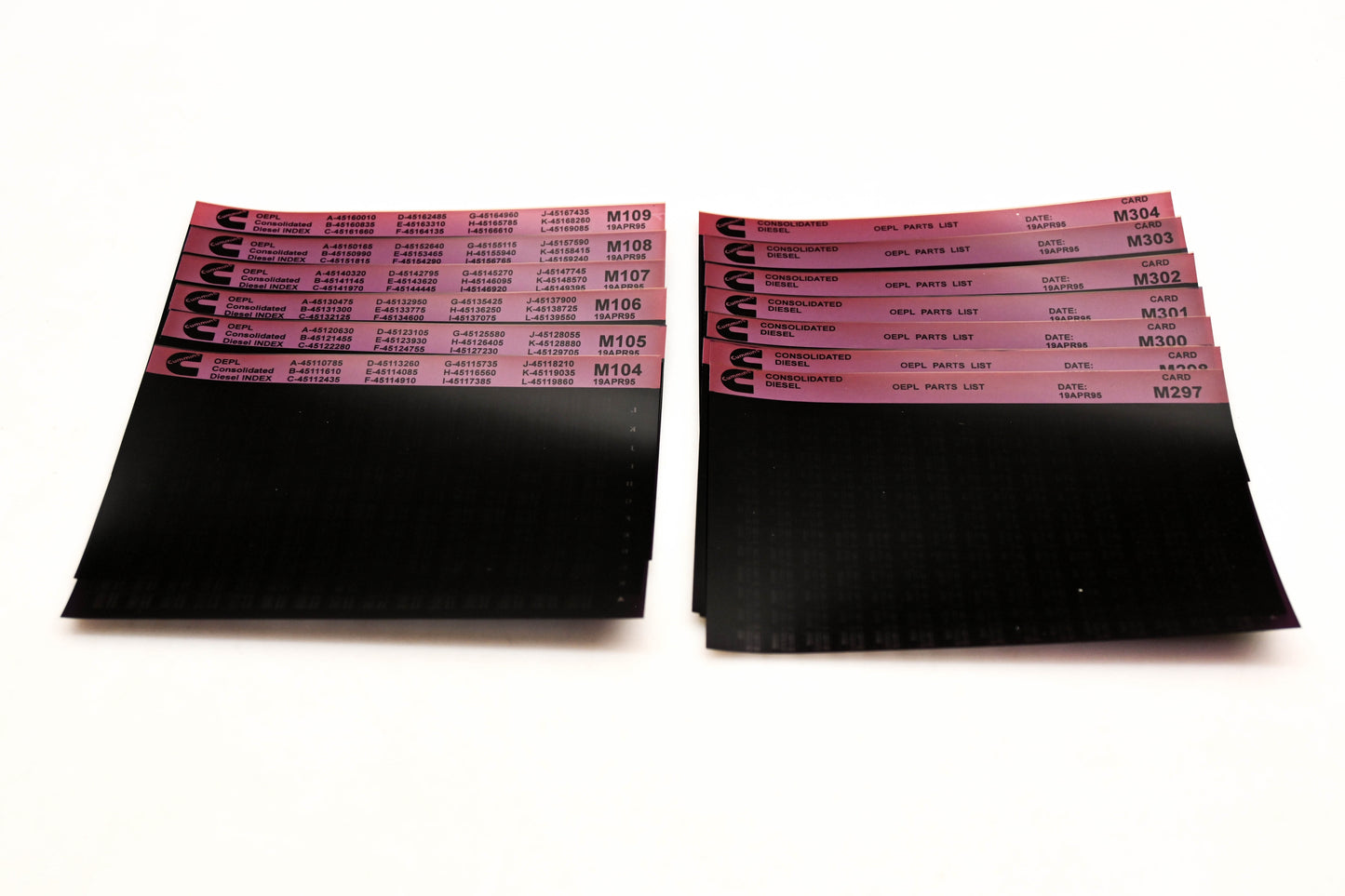 Cummins M104, 297, M304 1995 Consolidated Diesel OEPL Parts List & ESN Index Lot Of 14 Microfiche NOS
