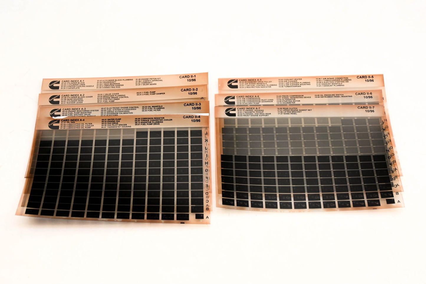 Cummins YR009-68 1996 CARD II Index A #1 -7 Lot Of 7 Microfiche NOS