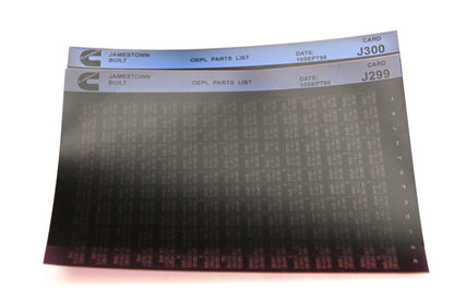 Cummins J299, J300 1996 Jamestown OEPL Parts List Lot of 2 Microfiche NOS