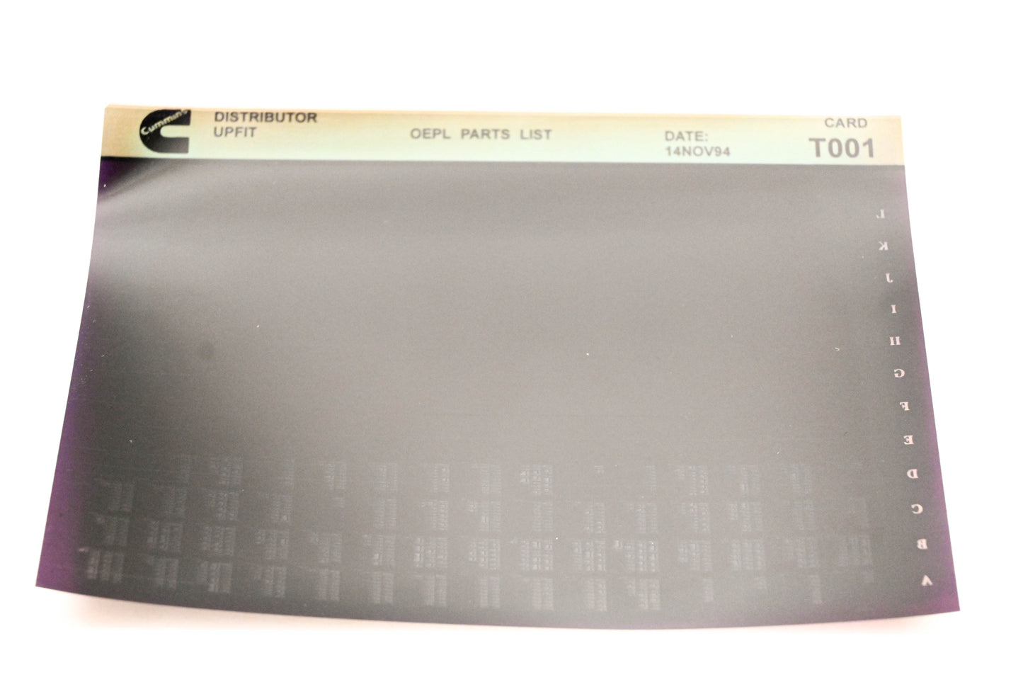 Cummins T001 1994 Distributor Upfit OEPL Parts List Microfiche NOS