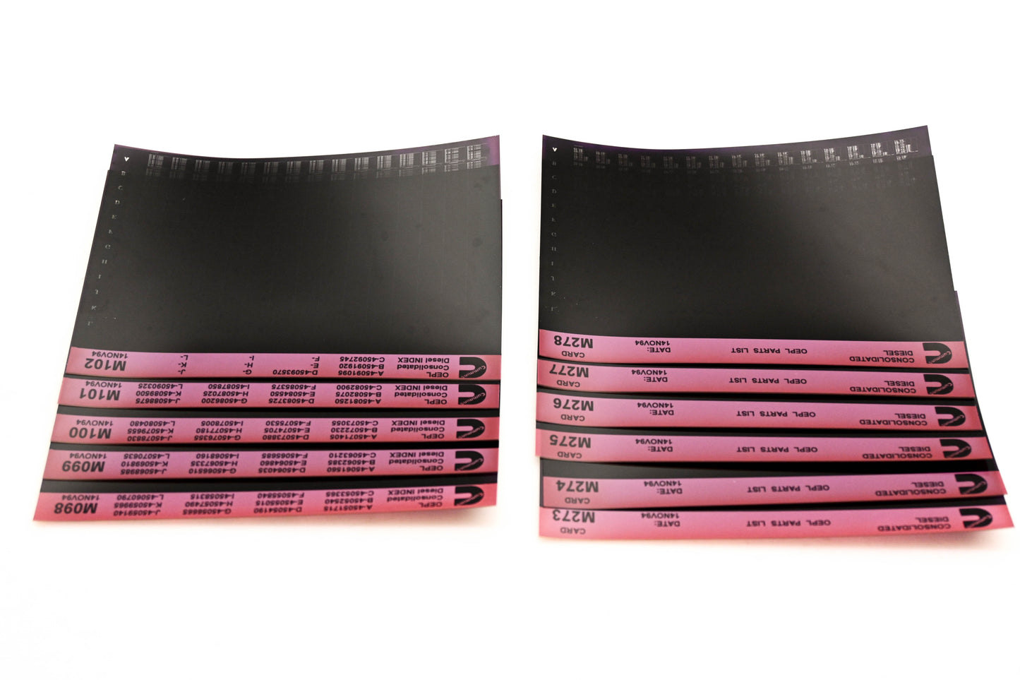 Cummins M098, M273, M278 1994 Consolidated Diesel OEPL Parts List & ESN Index Lot Of 11 Microfiche NOS