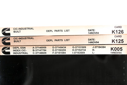Cummins K005, K125, K126 1994 CIC Industrial OEPL Parts List & ESN Index Lot Of 3 Microfiche NOS