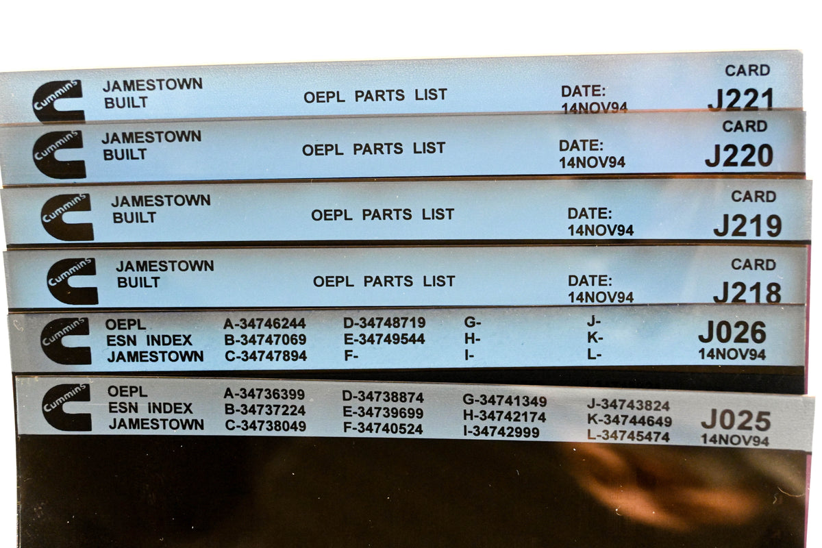 Cummins J025, J218, J221 1994 Jamestown OEPL Parts List & ESN Index Lot Of 6 Microfiche NOS