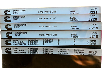 Cummins J025, J218, J221 1994 Jamestown OEPL Parts List & ESN Index Lot Of 6 Microfiche NOS