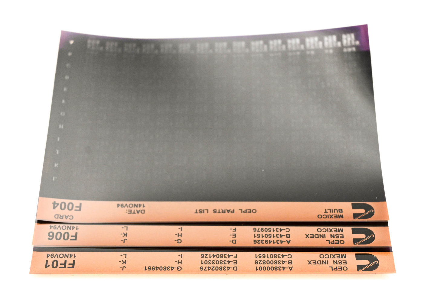 Cummins F004, F006, FF01 1994 Mexico OEPL Parts List & ESN Index Lot Of 3 Microfiche NOS