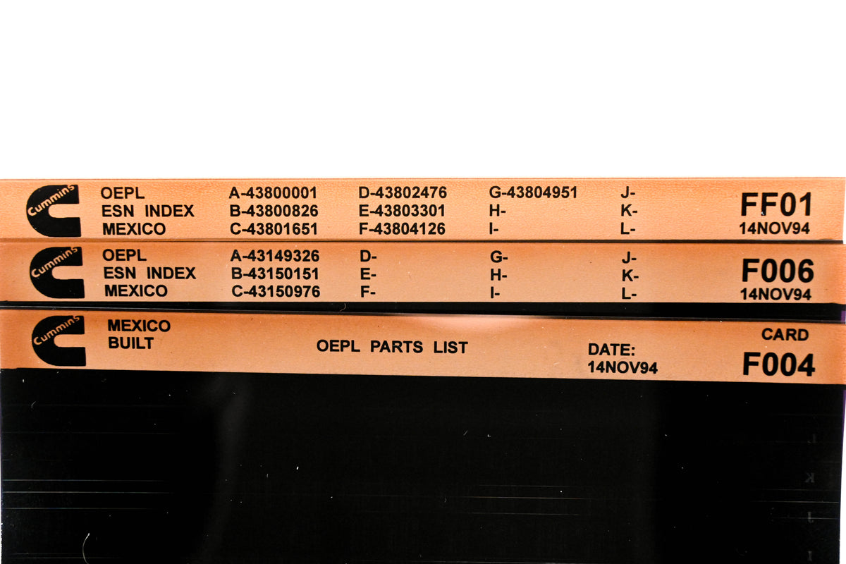 Cummins F004, F006, FF01 1994 Mexico OEPL Parts List & ESN Index Lot Of 3 Microfiche NOS