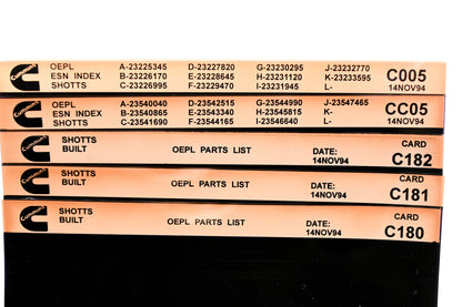 Cummins C005, CC05, C182 1994 Shotts OEPL Parts List & ESN Index Lot Of 5 Microfiche NOS