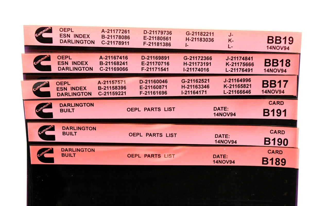Cummins B189, BB17, BB19 1994 Darlington OEPL Parts List & ESN Index Lot Of 6 Microfiche NOS
