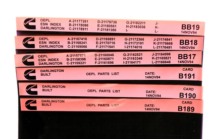 Cummins B189, BB17, BB19 1994 Darlington OEPL Parts List & ESN Index Lot Of 6 Microfiche NOS