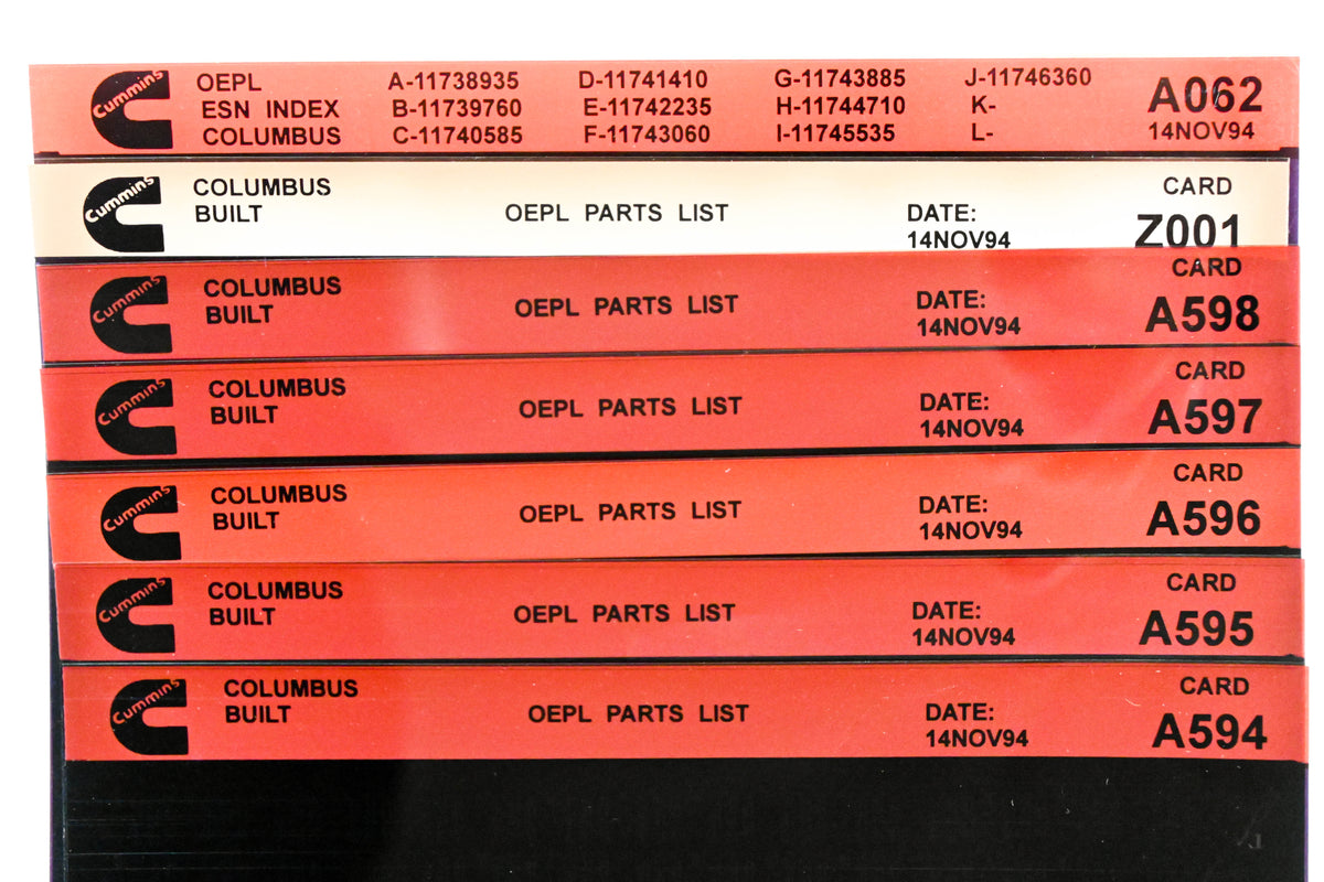 Cummins A062, A598, Z001 1994 Columbus OEPL Parts List & ESN Index Lot Of 7 Microfiche NOS