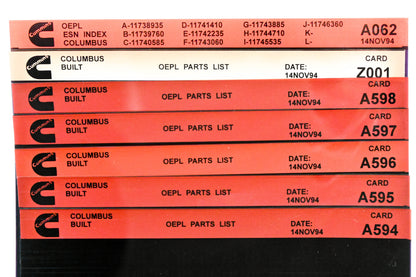 Cummins A062, A598, Z001 1994 Columbus OEPL Parts List & ESN Index Lot Of 7 Microfiche NOS
