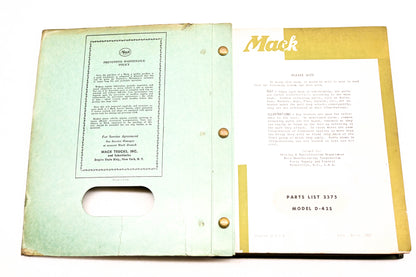 Mack 2375 1956 Model D-42S Parts List Manual
