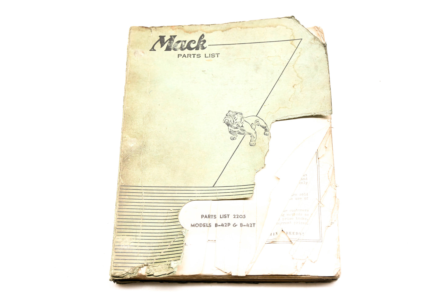 Mack 2205 1953 Model B-42P B-42T Parts List Manual