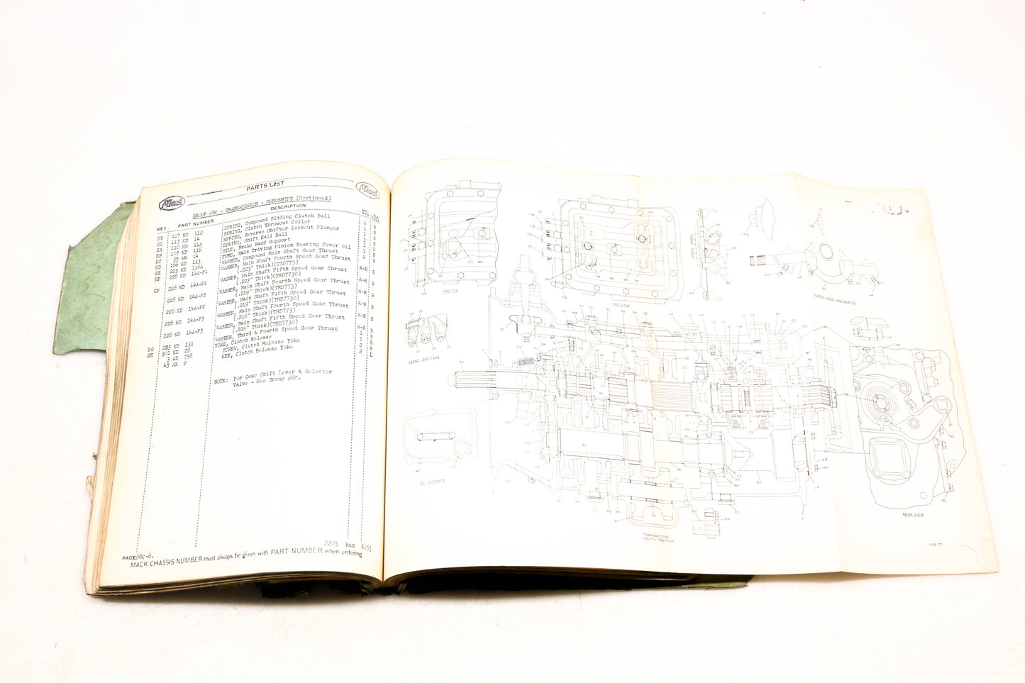 Mack 2205 1953 Model B-42P B-42T Parts List Manual