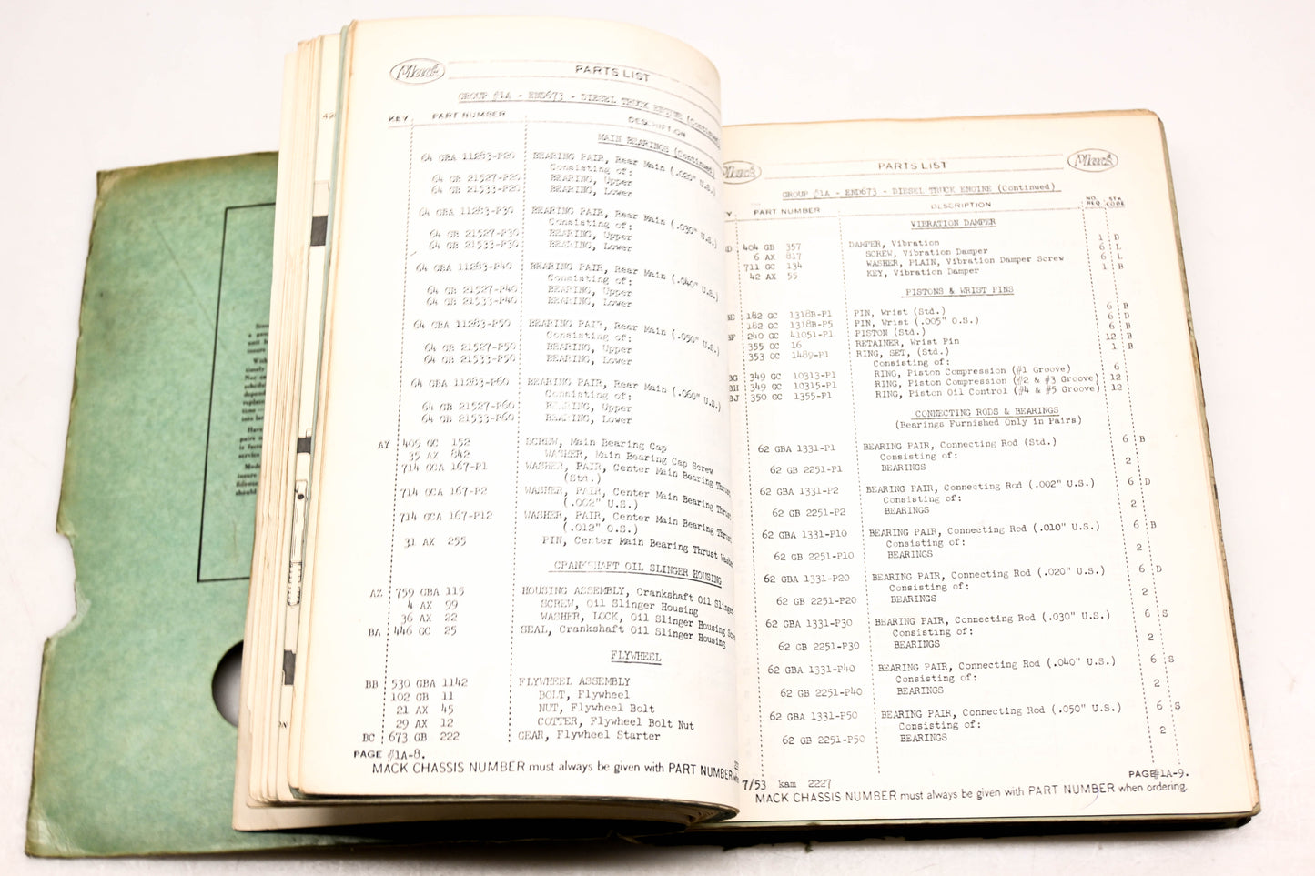Mack 2227 1954 Model LJSWX END672/673 NHB Parts List Manual