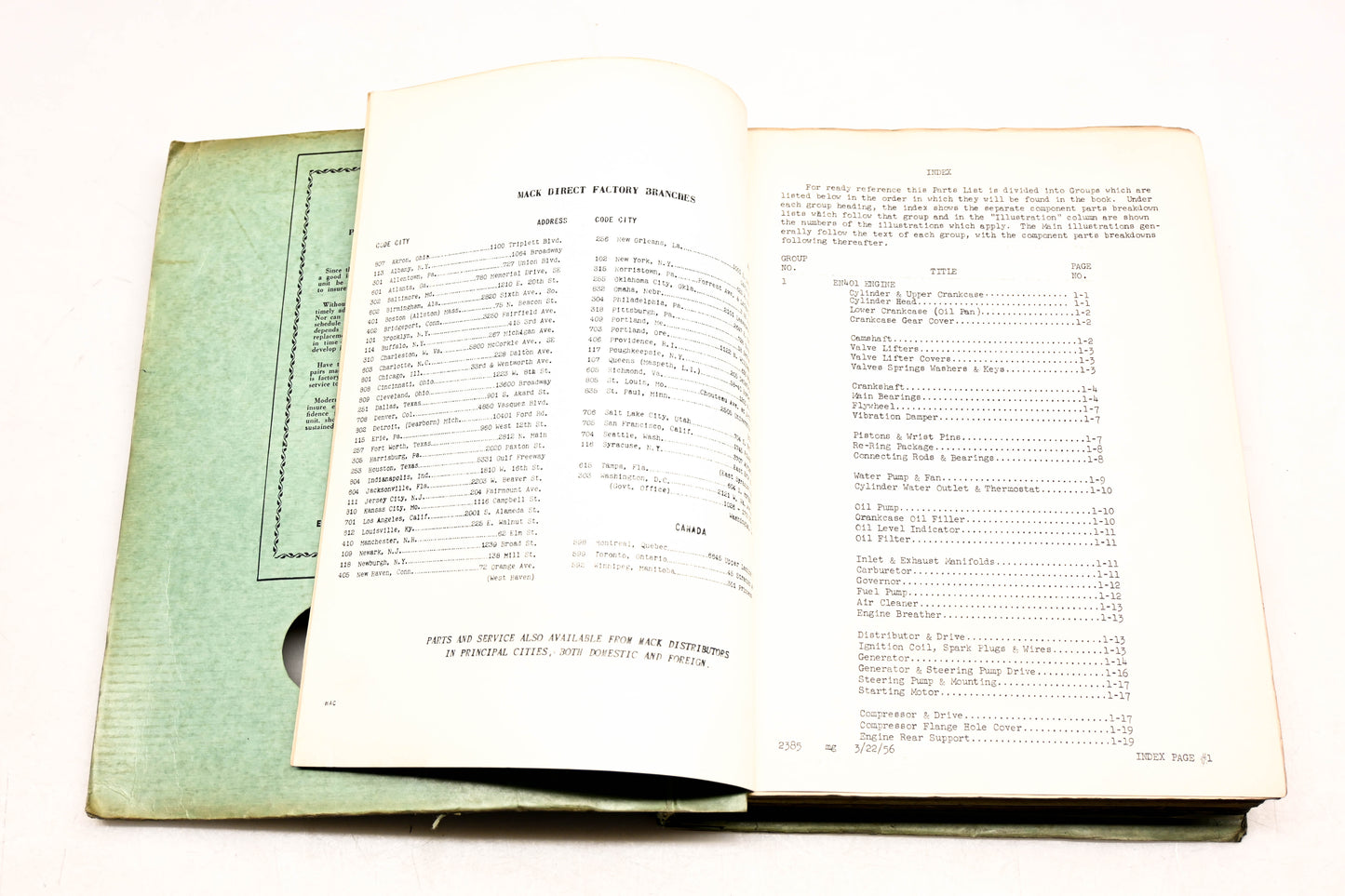 Mack 2385 1956 Model B-421S Parts List Manual