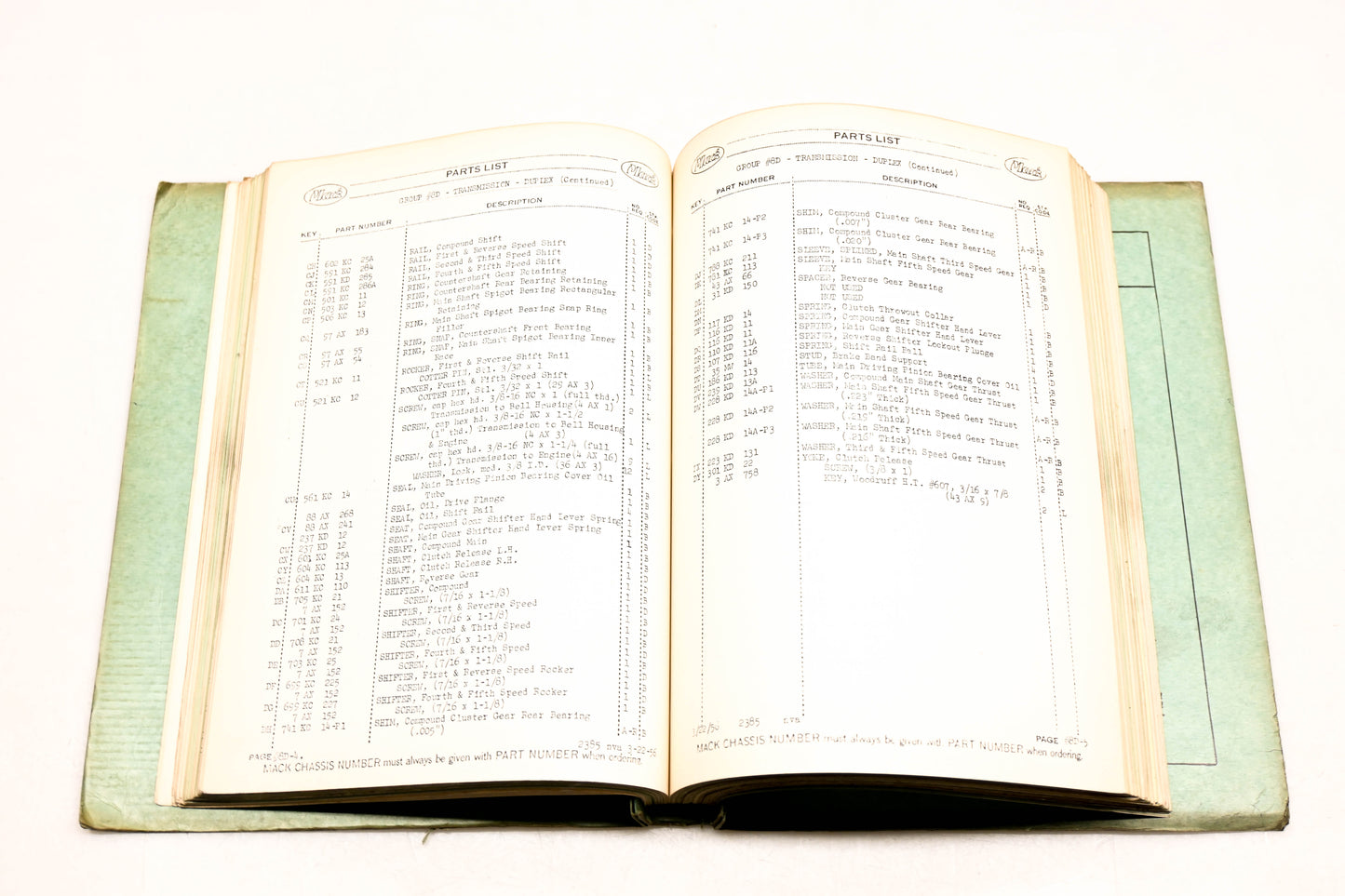 Mack 2385 1956 Model B-421S Parts List Manual