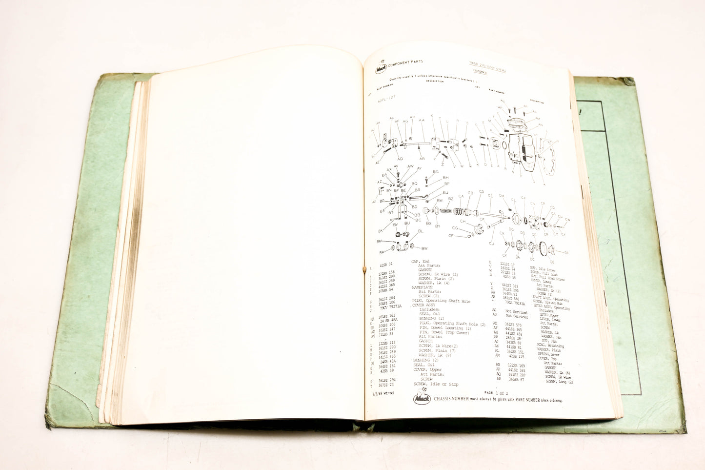 Mack 8741 1970 Model U685T Parts List Manual