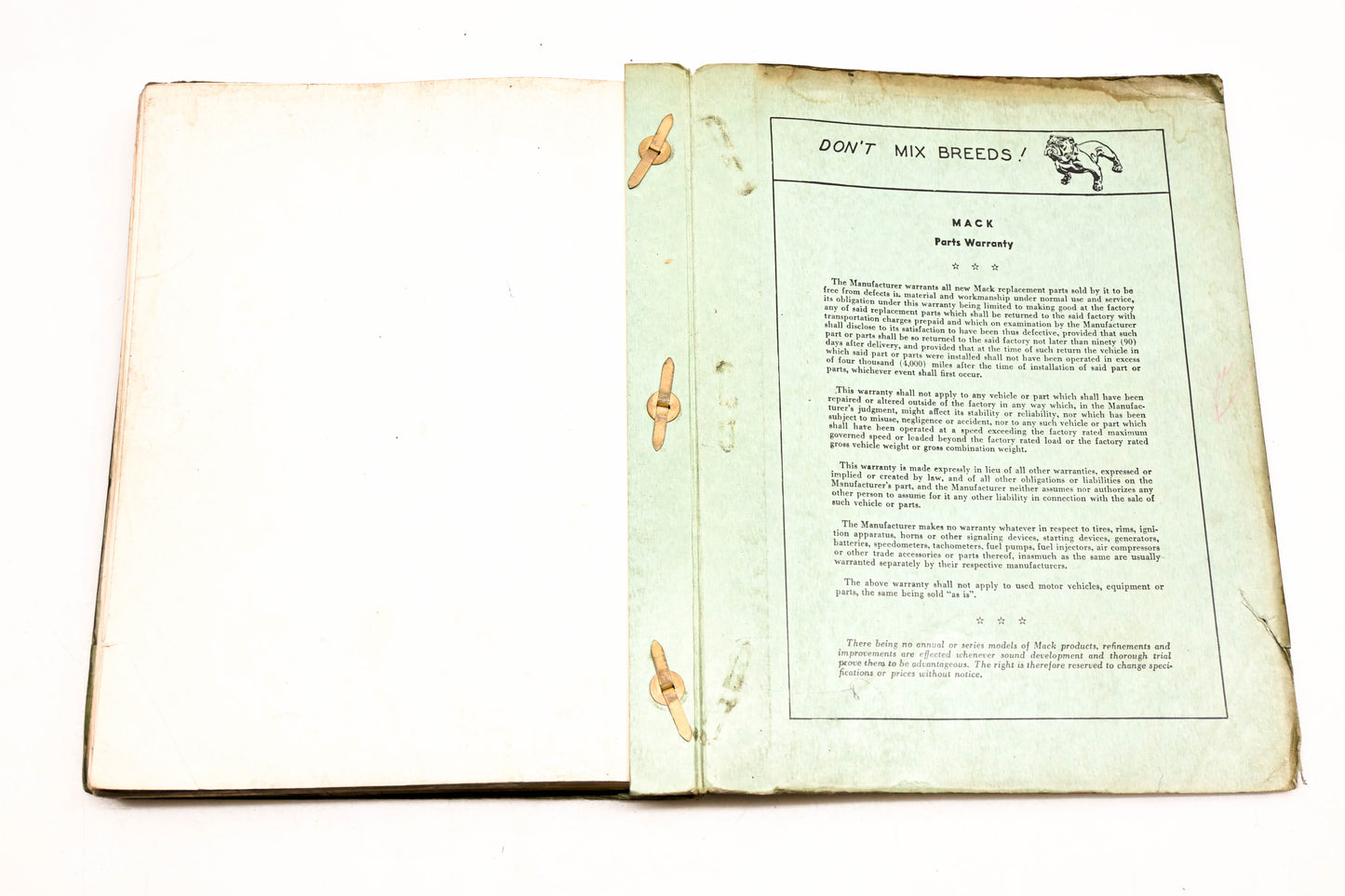 Mack 2203 1954 Model B30-S Parts List Manual