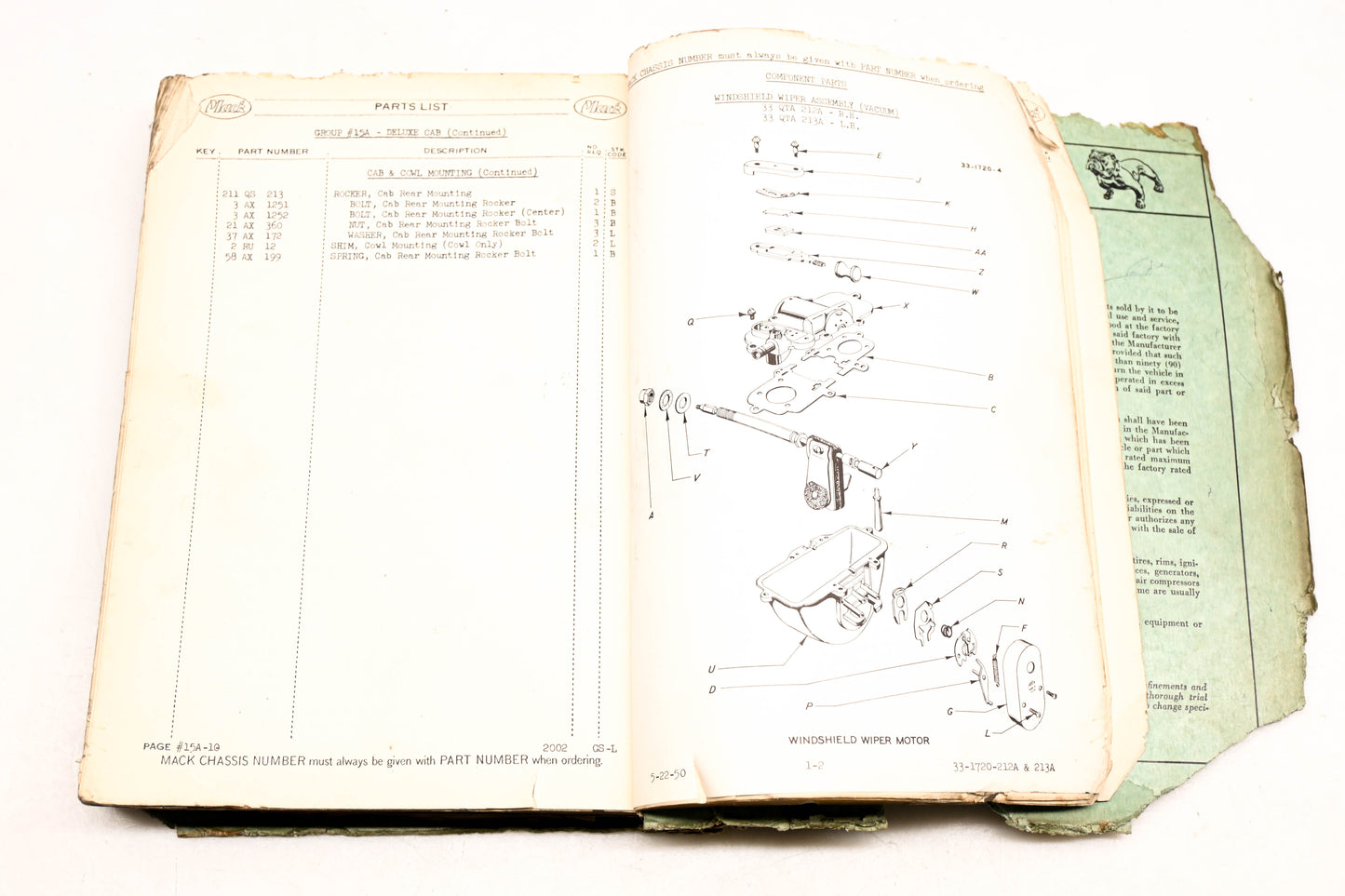 Mack 2002A 1951 Model A40H A40T Parts List Manual