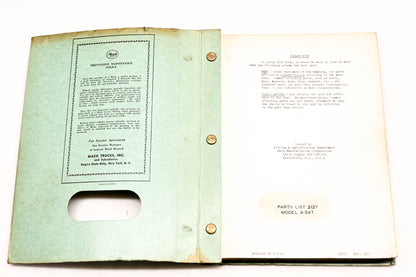 Mack 2127 1952 Model A-54T Parts List Manual