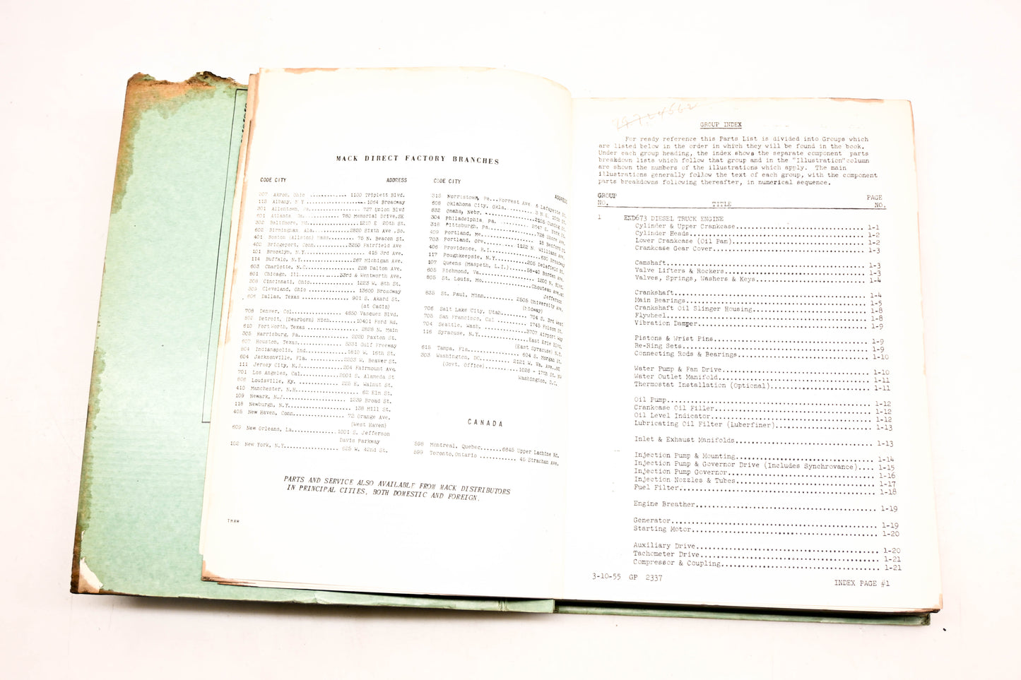 Mack 2337 1955 Model B-43S Parts List Manual
