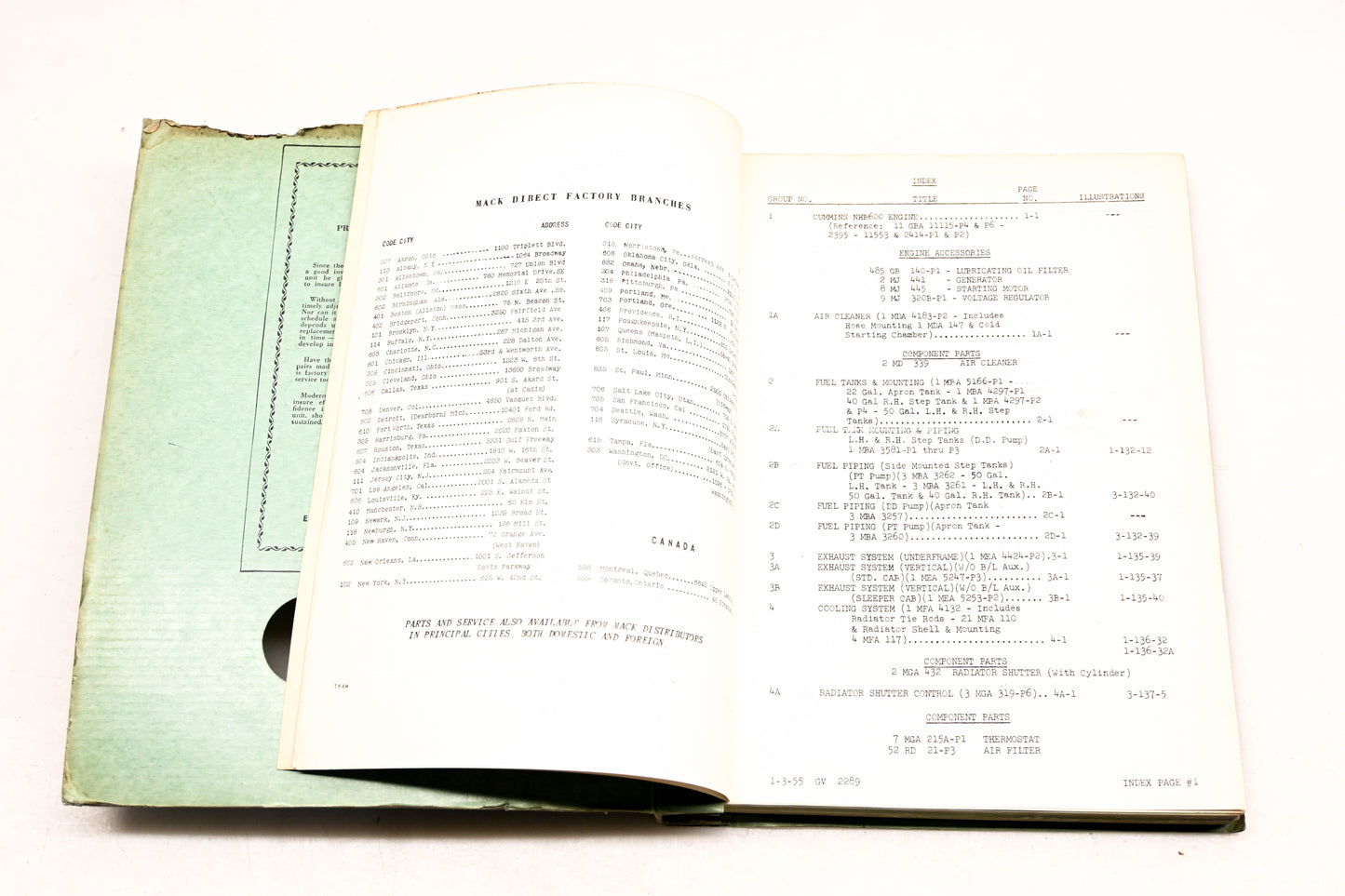 Mack 2289 1955 Model B-71T Parts List Manual