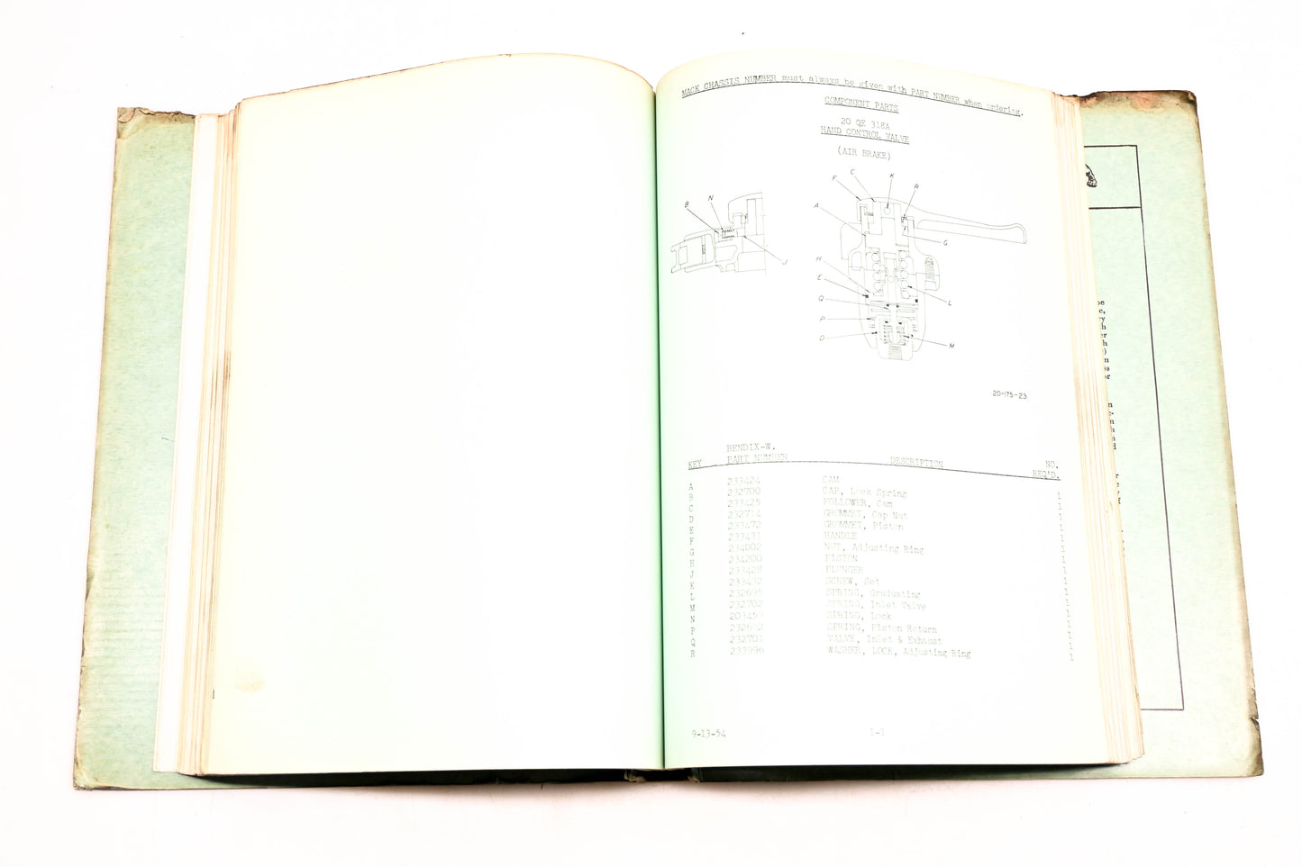 Mack 2289 1955 Model B-71T Parts List Manual