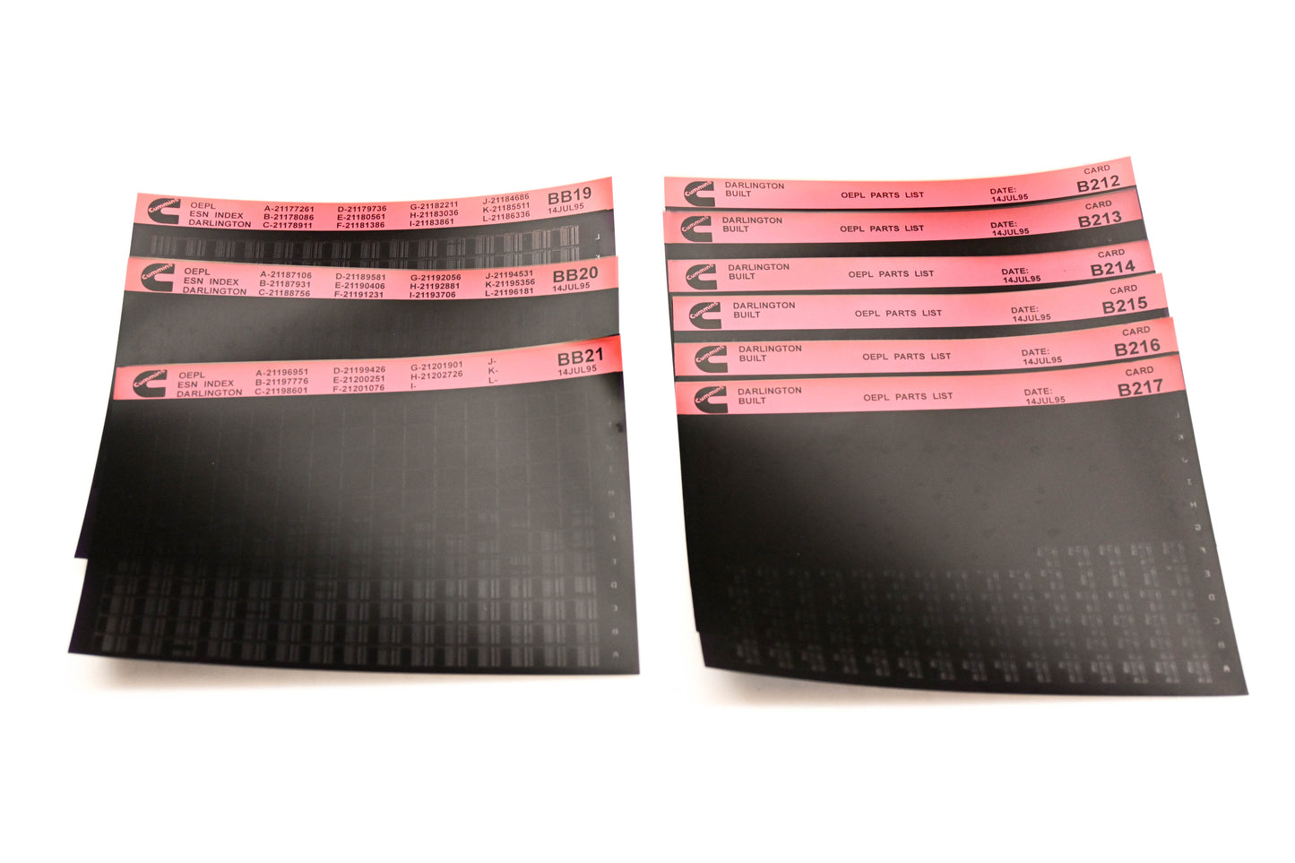 Cummins BB19, B212, B217 1995 Darlington OEPL Parts List & ESN Index Lot Of 9 Microfiche NOS