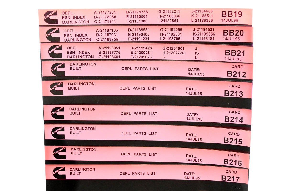 Cummins BB19, B212, B217 1995 Darlington OEPL Parts List & ESN Index Lot Of 9 Microfiche NOS