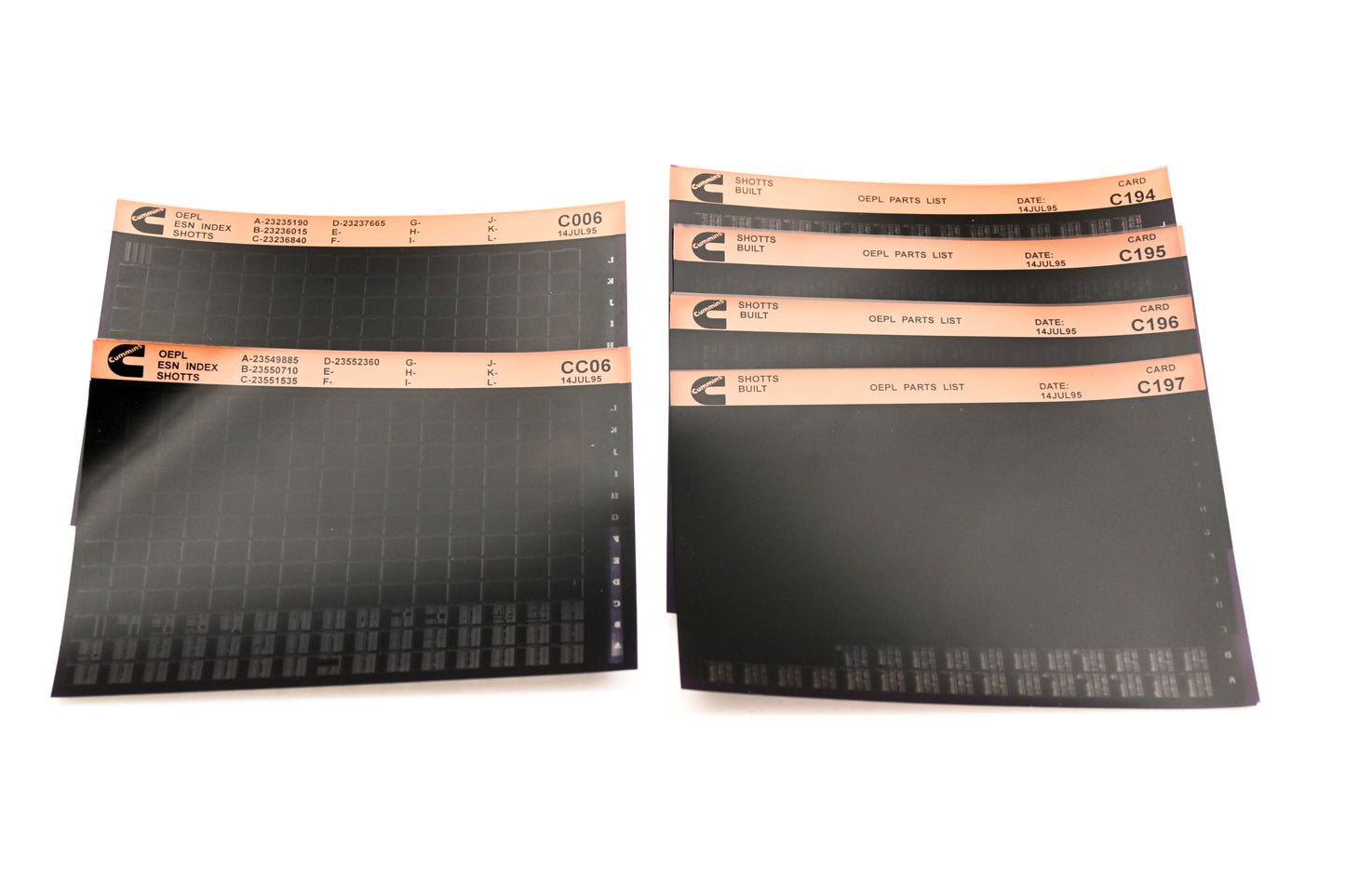 Cummins C006, CC06, C197 1995 Shotts OEPL Parts List & ESN Index Lot Of 6 Microfiche NOS