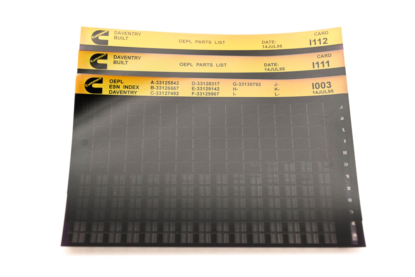 Cummins I003, I111, I112 1995 Daventry OEPL Parts List & ESN Index Lot of 3 Microfiche NOS