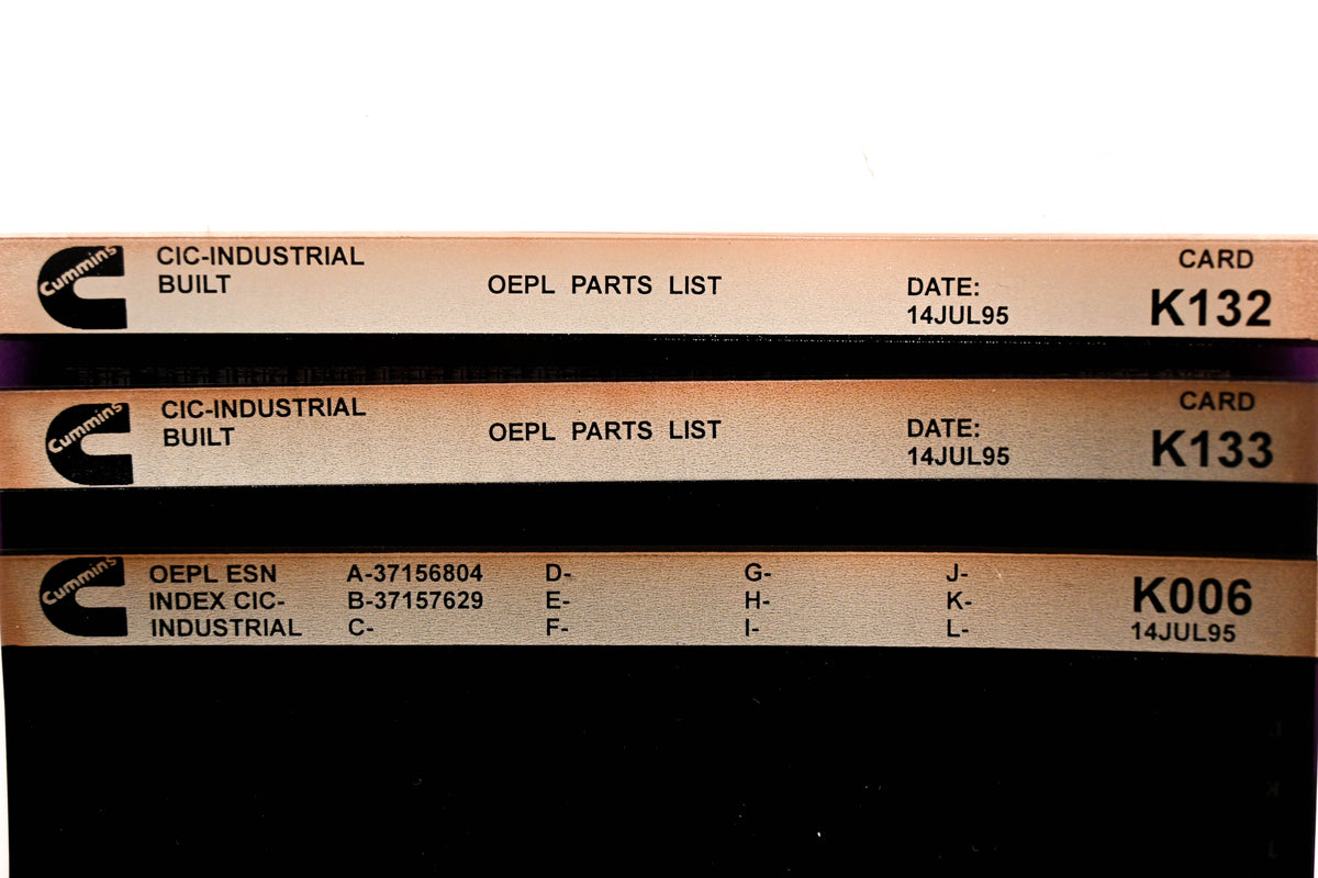 Cummins K006, K133, K132 1995 CIC Industrial OEPL Parts List & ESN Index Lot of 3 Microfiche NOS