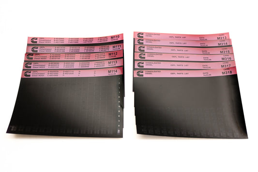 Cummins M110, M318, M313 1995 Consolidated Diesel OEPL Part List & ESN Index Lot Of 11 Microfiche NOS