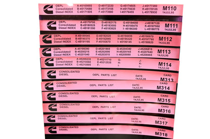 Cummins M110, M318, M313 1995 Consolidated Diesel OEPL Part List & ESN Index Lot Of 11 Microfiche NOS