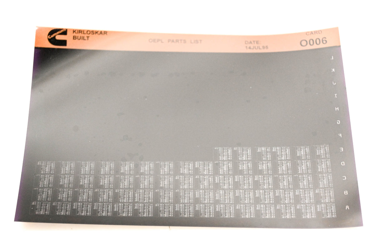 Cummins O006 1995 Kirloskar Parts List Microfiche NOS