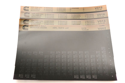 Cummins V002, V013, V015 1995 Columbus Midrange OEPL Parts List & ESN Index Lot Of 4 Microfiche NOS