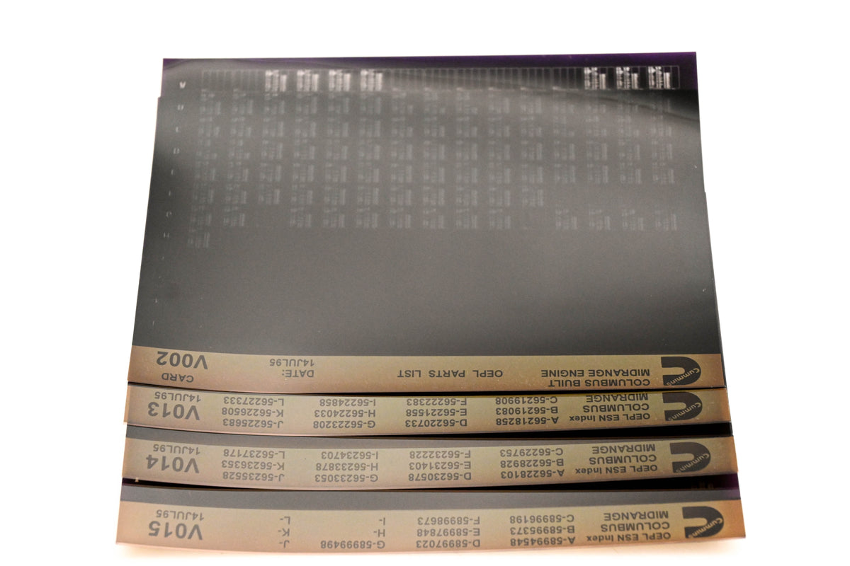 Cummins V002, V013, V015 1995 Columbus Midrange OEPL Parts List & ESN Index Lot Of 4 Microfiche NOS