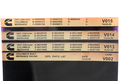 Cummins V002, V013, V015 1995 Columbus Midrange OEPL Parts List & ESN Index Lot Of 4 Microfiche NOS