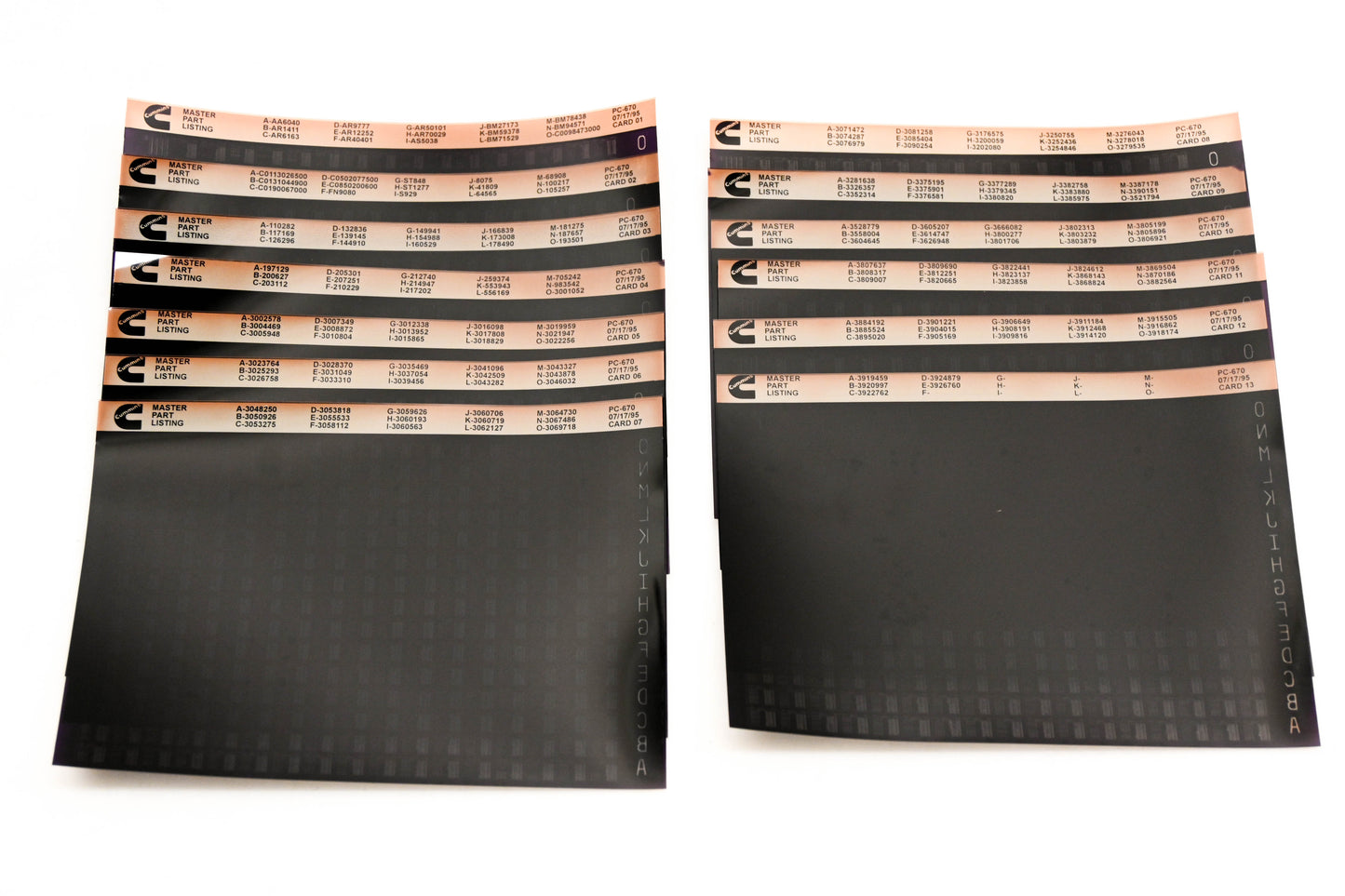 Cummins YR009-105 1995 PC-670 Master Parts Listing Lot of 13 Microfiches NOS