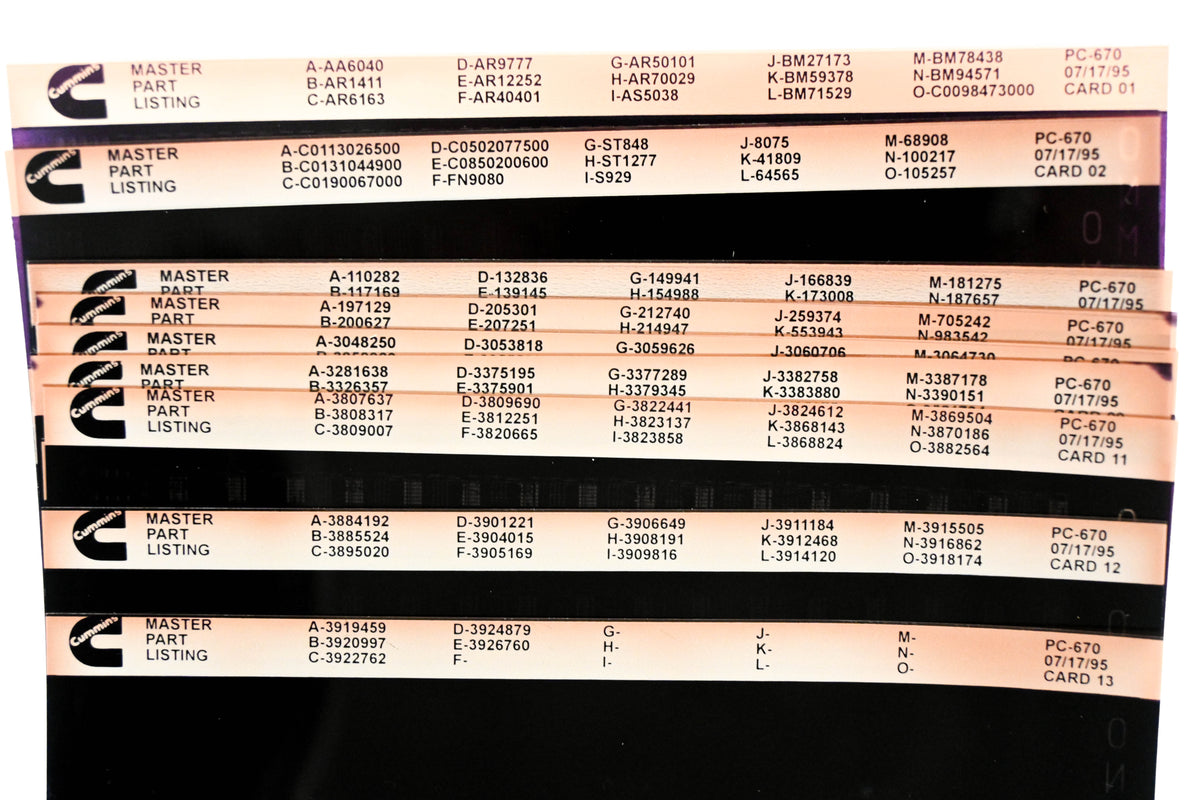 Cummins YR009-105 1995 PC-670 Master Parts Listing Lot of 13 Microfiches NOS