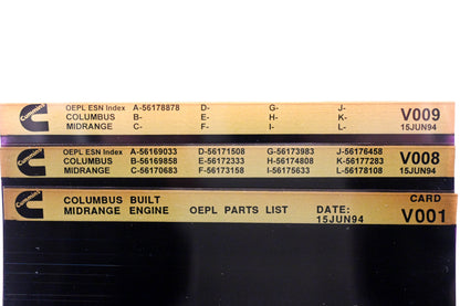 Cummins V008, V009, V001 1994 Columbus Midrange OEPL Parts List & ESN Index Lot Of 3 Microfiche NOS