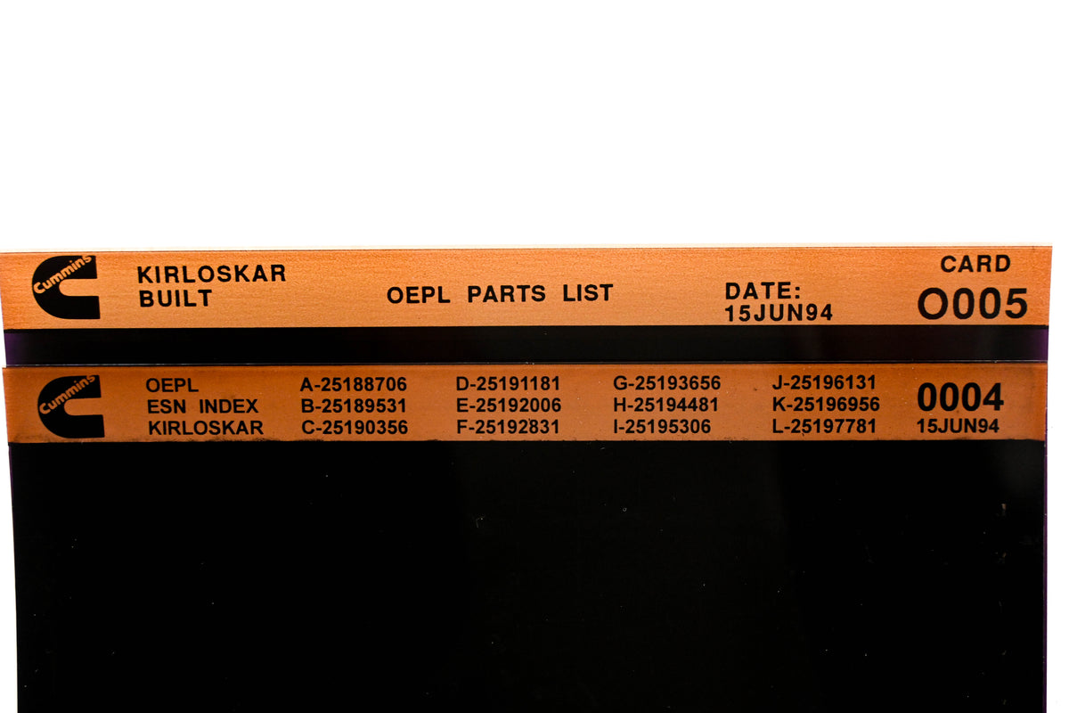 Cummins O005, 0004 1994 Kirloskar OEPL Parts List & ESN Index Lot of 2 Microfiche NOS