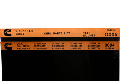 Cummins O005, 0004 1994 Kirloskar OEPL Parts List & ESN Index Lot of 2 Microfiche NOS