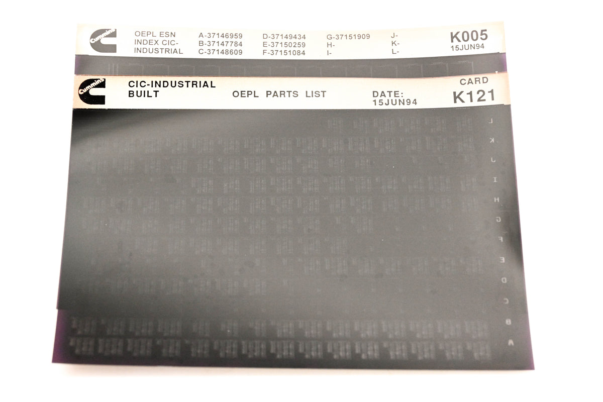 Cummins K005, K121 1994 CIC Industrial OEPL Parts List & ESN Index Lot of 2 Microfiche NOS