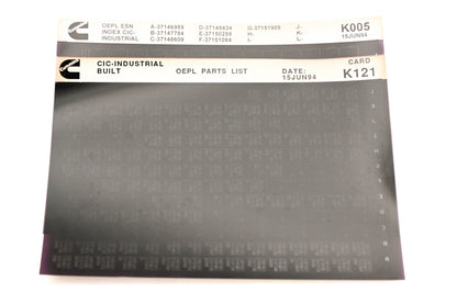 Cummins K005, K121 1994 CIC Industrial OEPL Parts List & ESN Index Lot of 2 Microfiche NOS